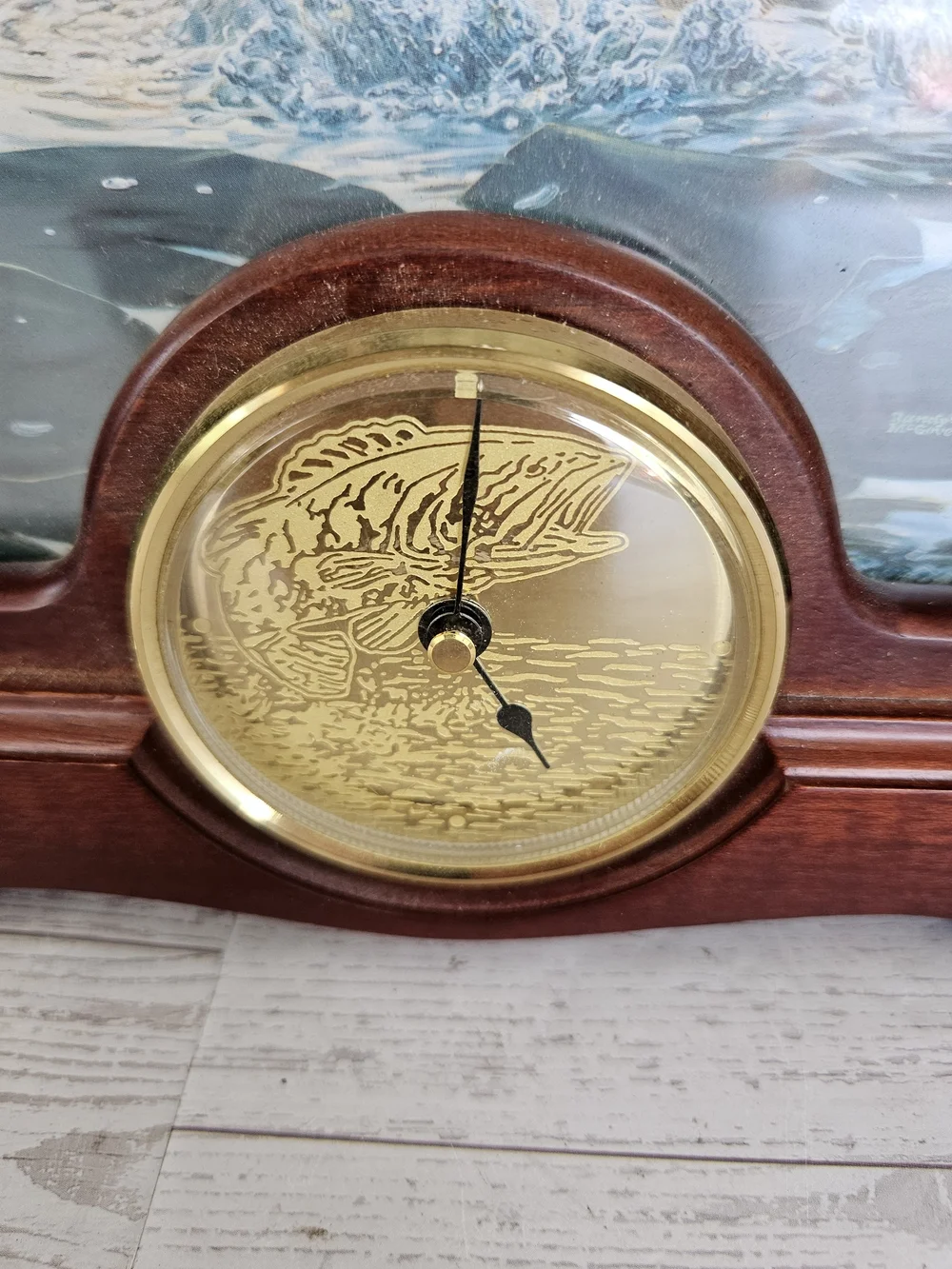 Danbury Mint The Prized Catch Wood Clock Bass Fishing Decor Vintage